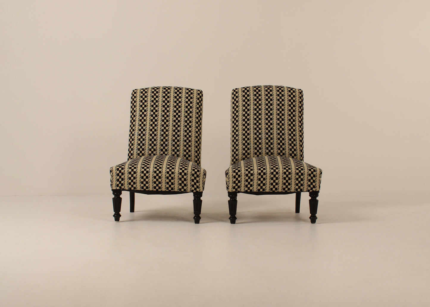 Pair vintage french side chairs, Pierre Frey fabric , France
