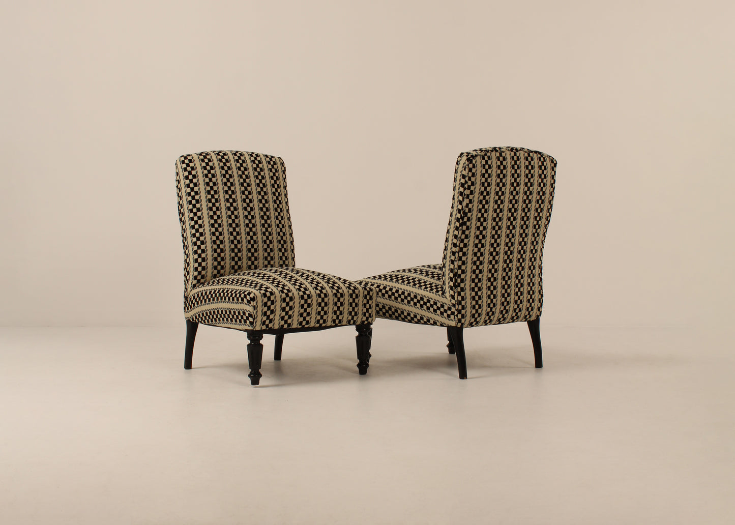 Pair vintage french side chairs, Pierre Frey fabric , France