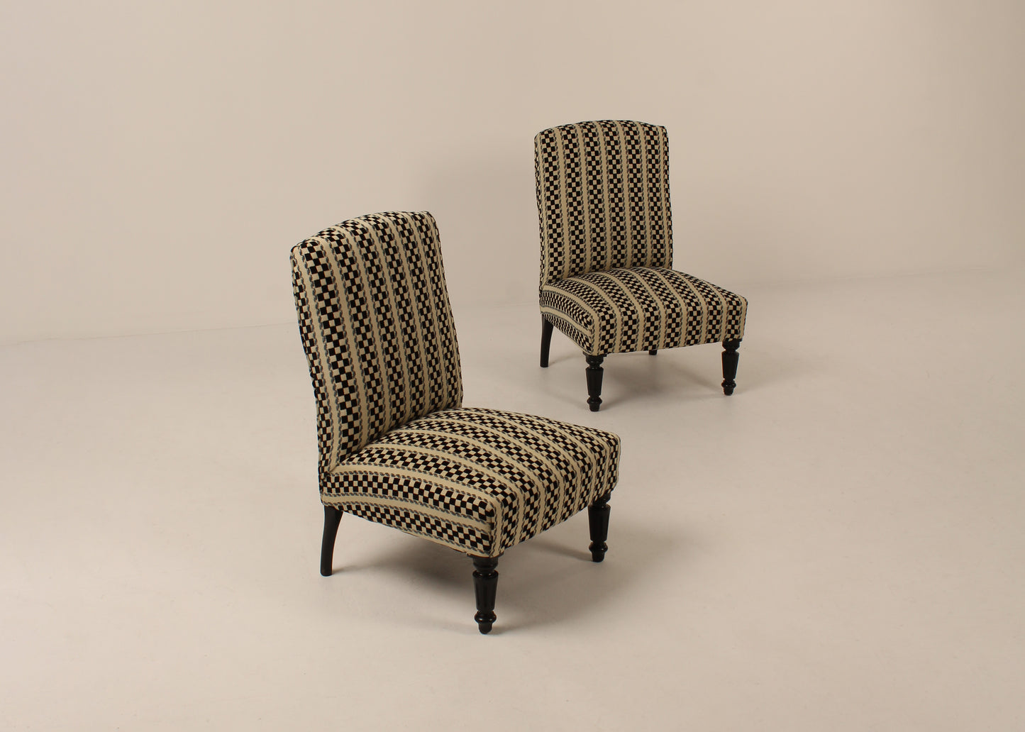 Pair vintage french side chairs, Pierre Frey fabric , France