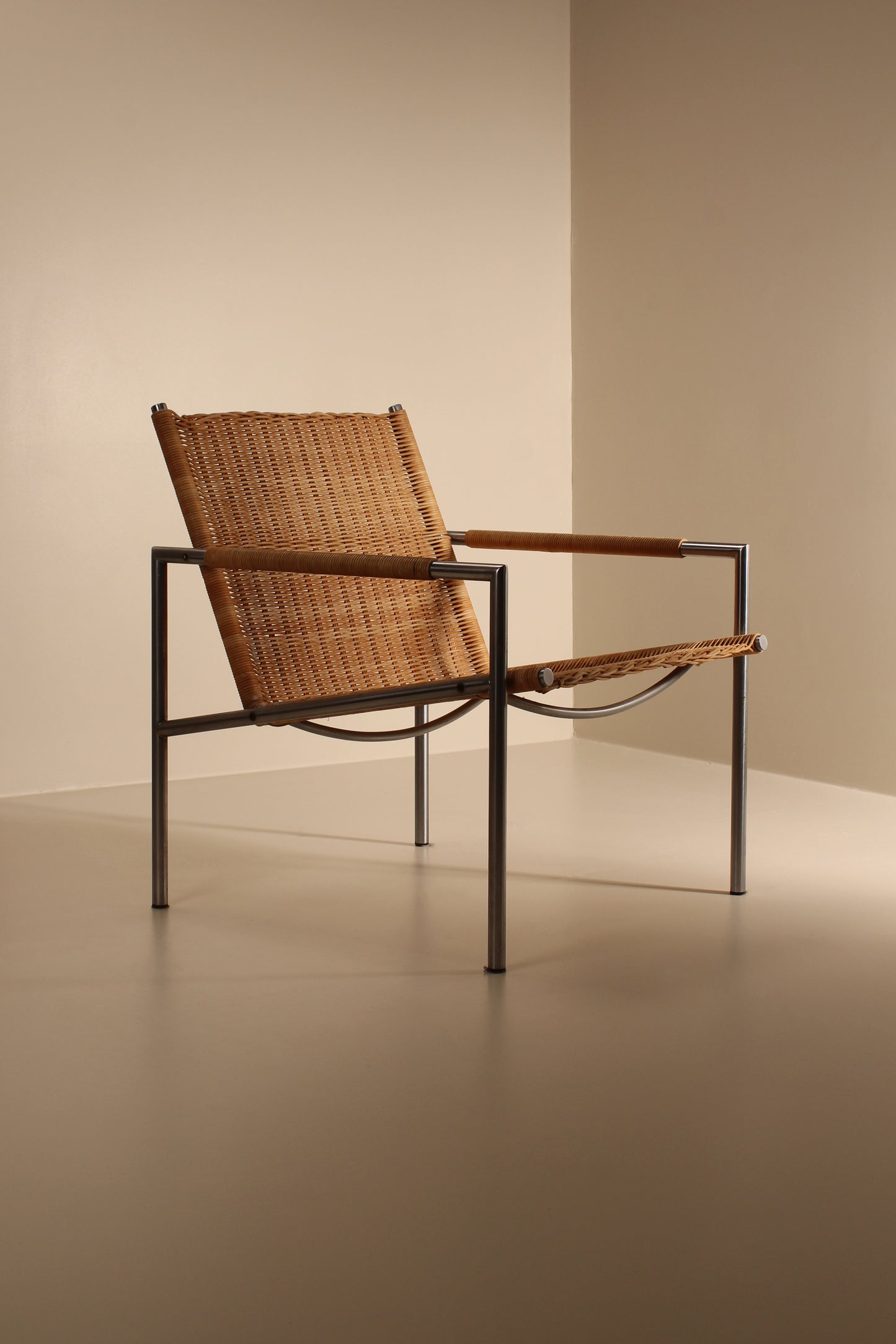 Single chrome and wicker mid century armchair, Belgium