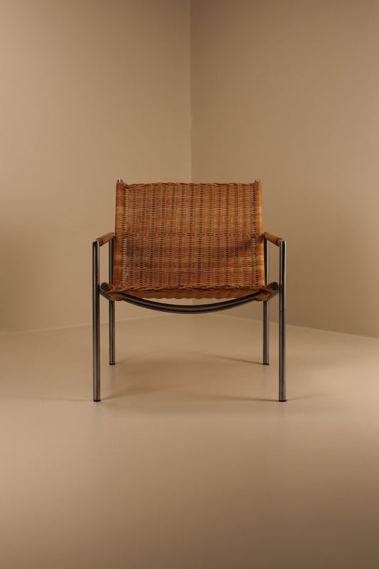 Single chrome and wicker mid century armchair, Belgium