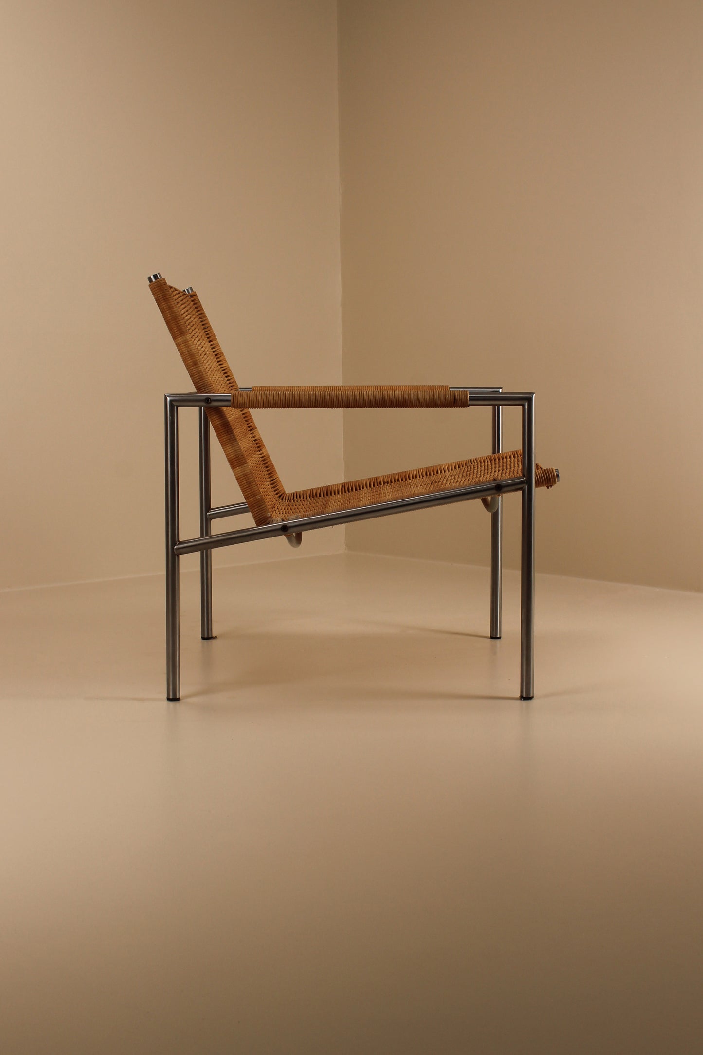 Single chrome and wicker mid century armchair, Belgium