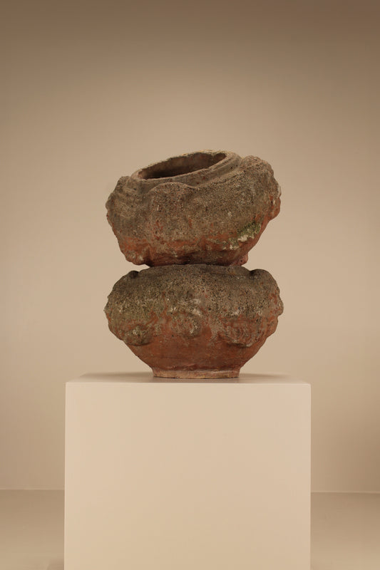 Pair vintage concrete and terracotta planters ,Italy