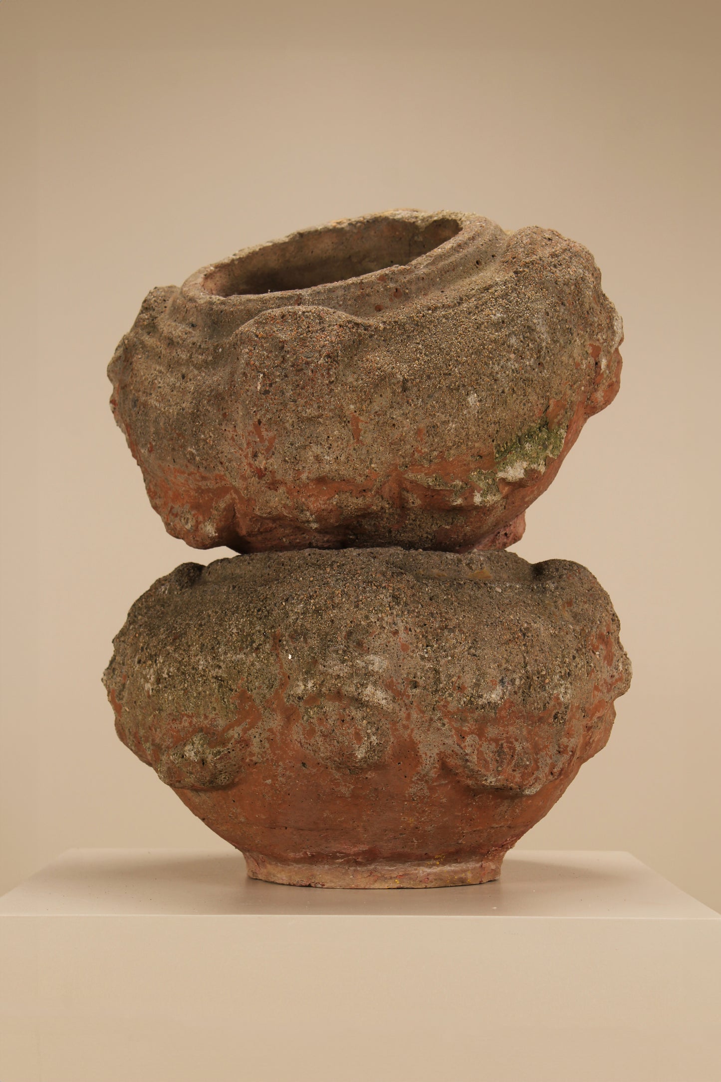 Pair vintage concrete and terracotta planters ,Italy