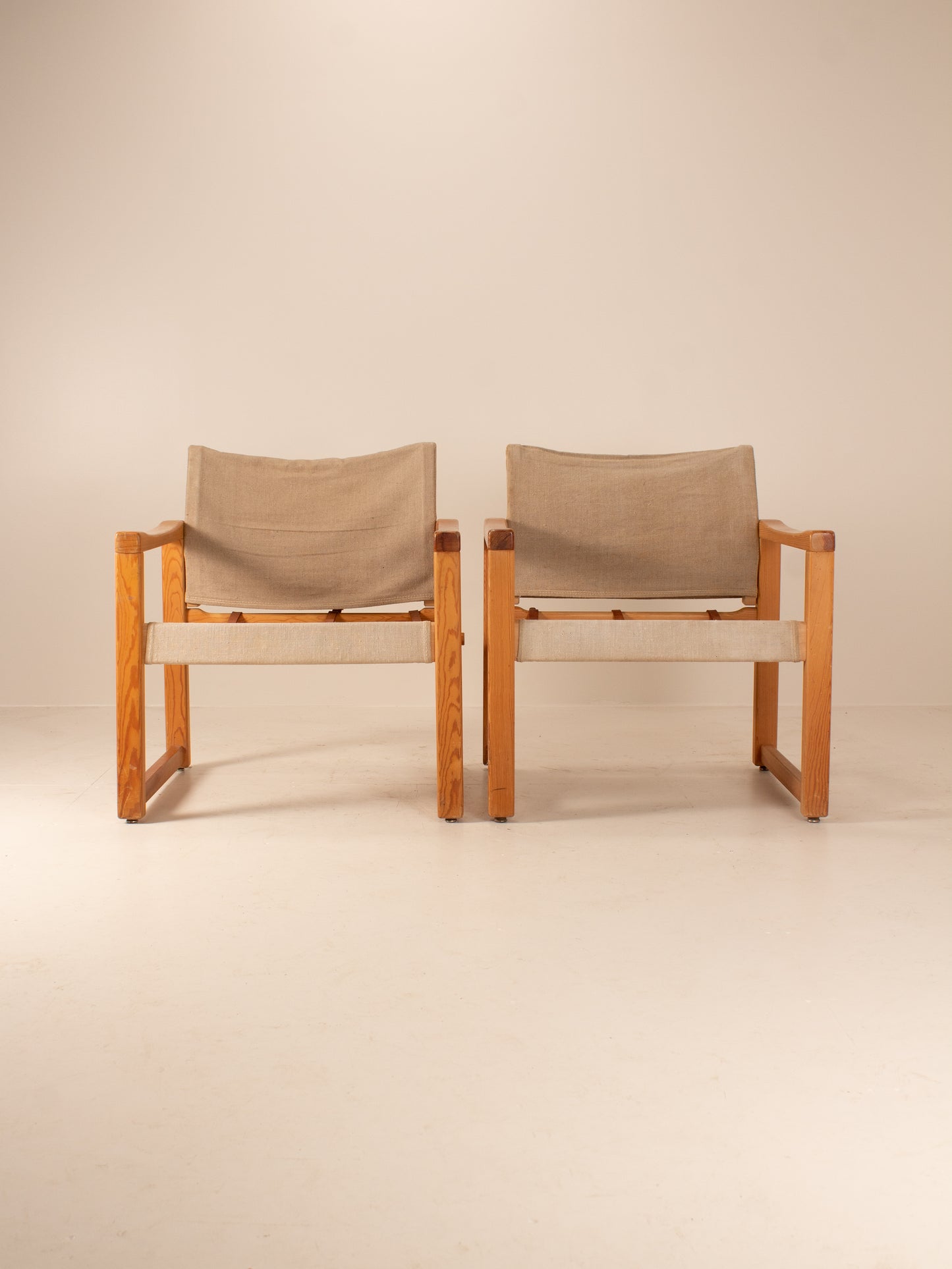 set of 4 canvas and wood mid century sling chairs