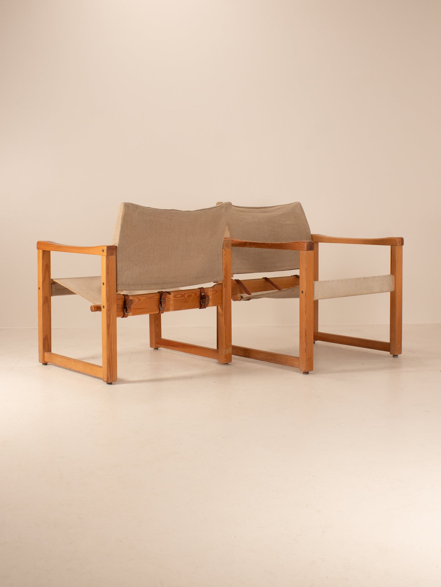 set of 4 canvas and wood mid century sling chairs