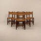 Set of 6 mid century rush & wood chairs