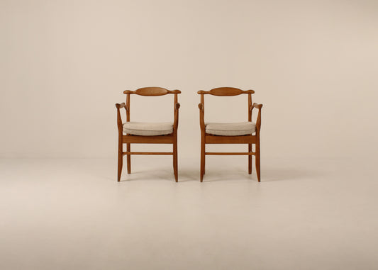 Pair Guillerme et chambron "Bridge Fumay" dining chairs/ Side chairs 1960s , France