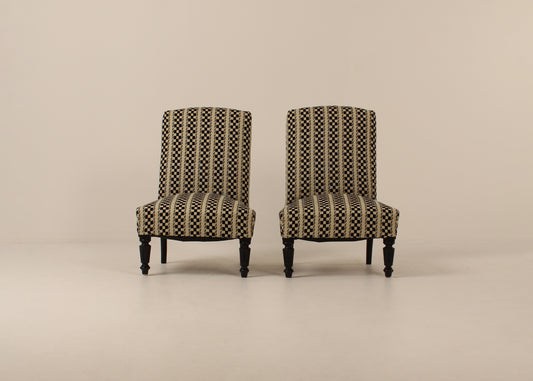 Pair vintage french side chairs, Pierre Frey fabric , France